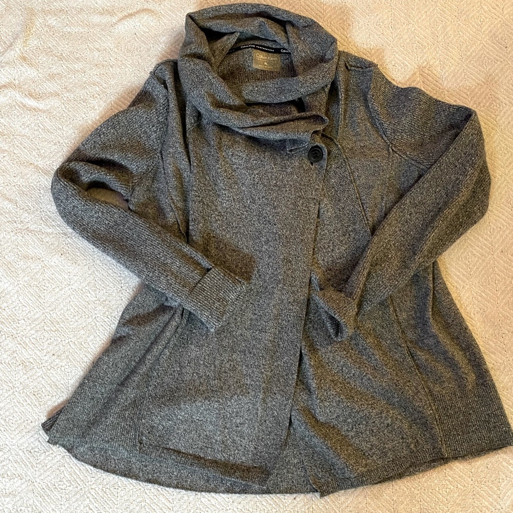 3/4/$15 Calvin Klein Perform Woman’s Grey Button Down Cowl Neck Sweater